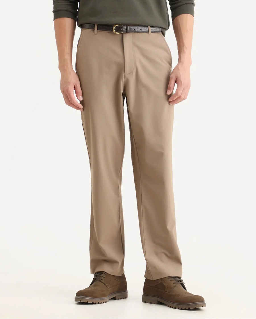 Rare Rabbit Men Kenal Beige Polyester Blend Fabric Button Closure Plain Trouser