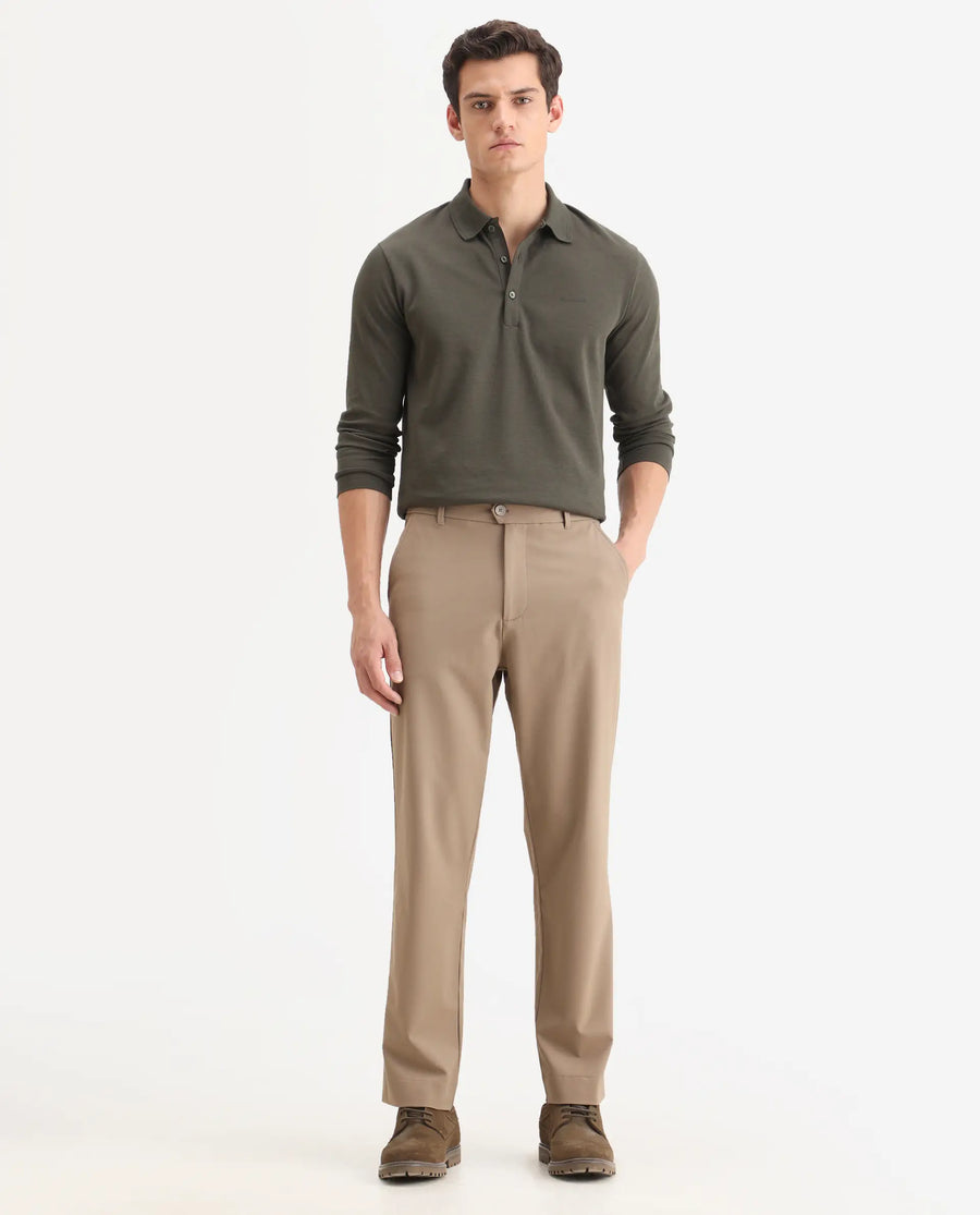 Rare Rabbit Men Kenal Beige Polyester Blend Fabric Button Closure Plain Trouser