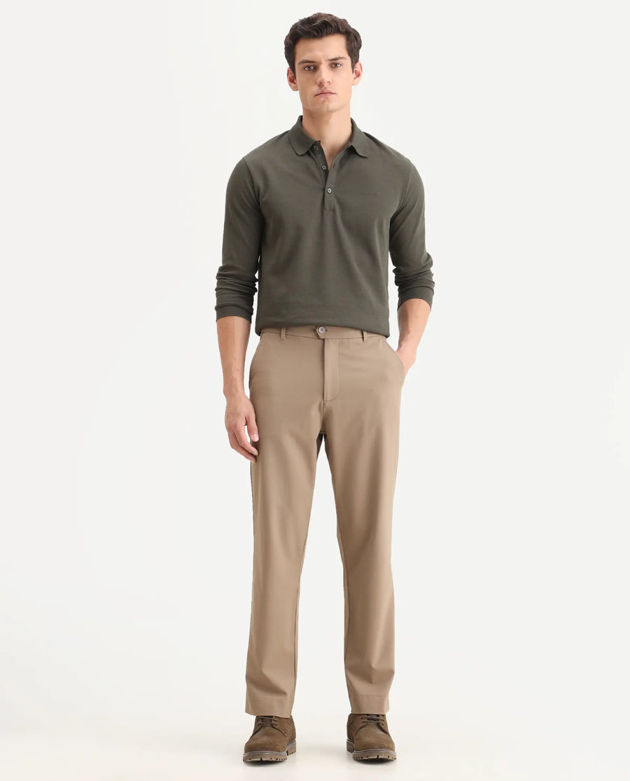 Rare Rabbit Men Kenal Beige Polyester Blend Fabric Button Closure Plain Trouser