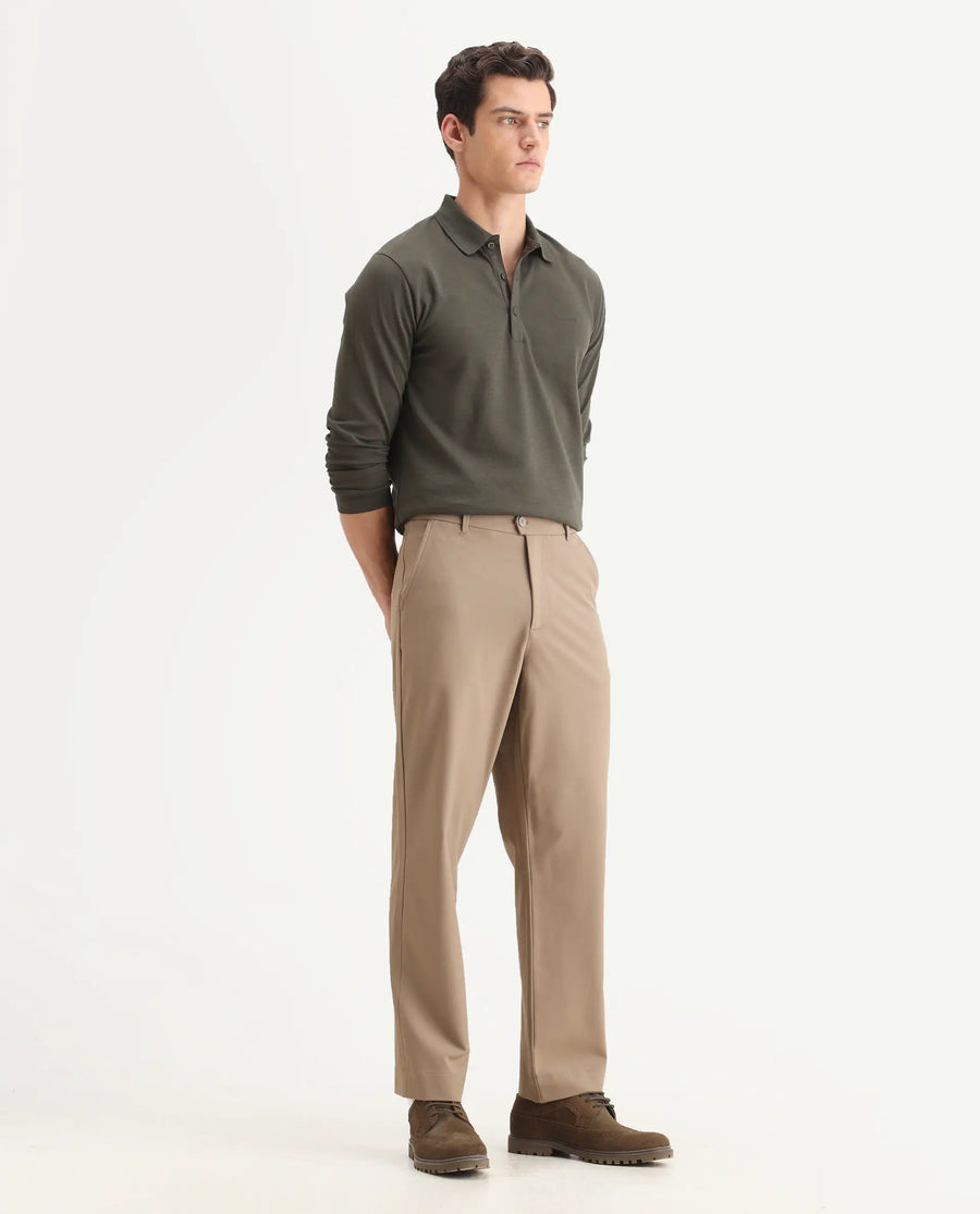 Rare Rabbit Men Kenal Beige Polyester Blend Fabric Button Closure Plain Trouser