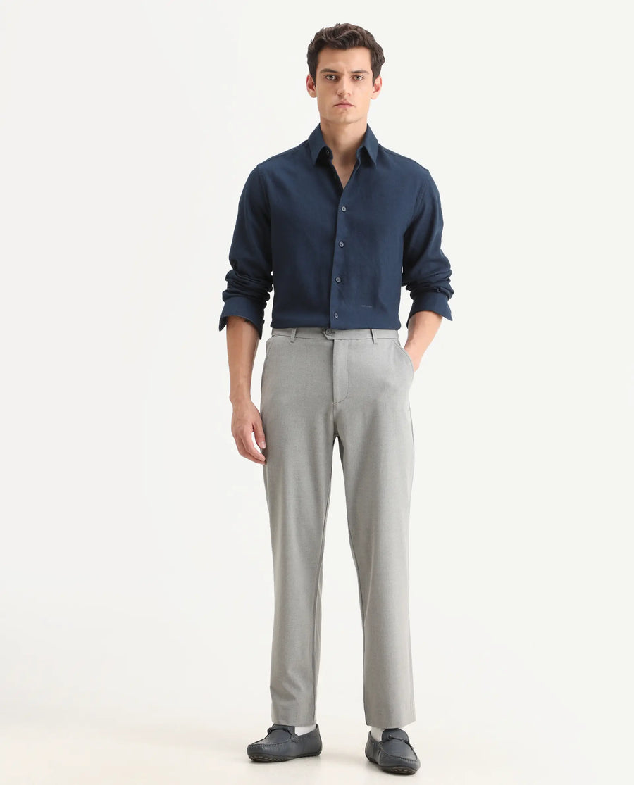 Rare Rabbit Men Kenal Dark Grey Polyester Blend Fabric Button Closure Plain Trouser