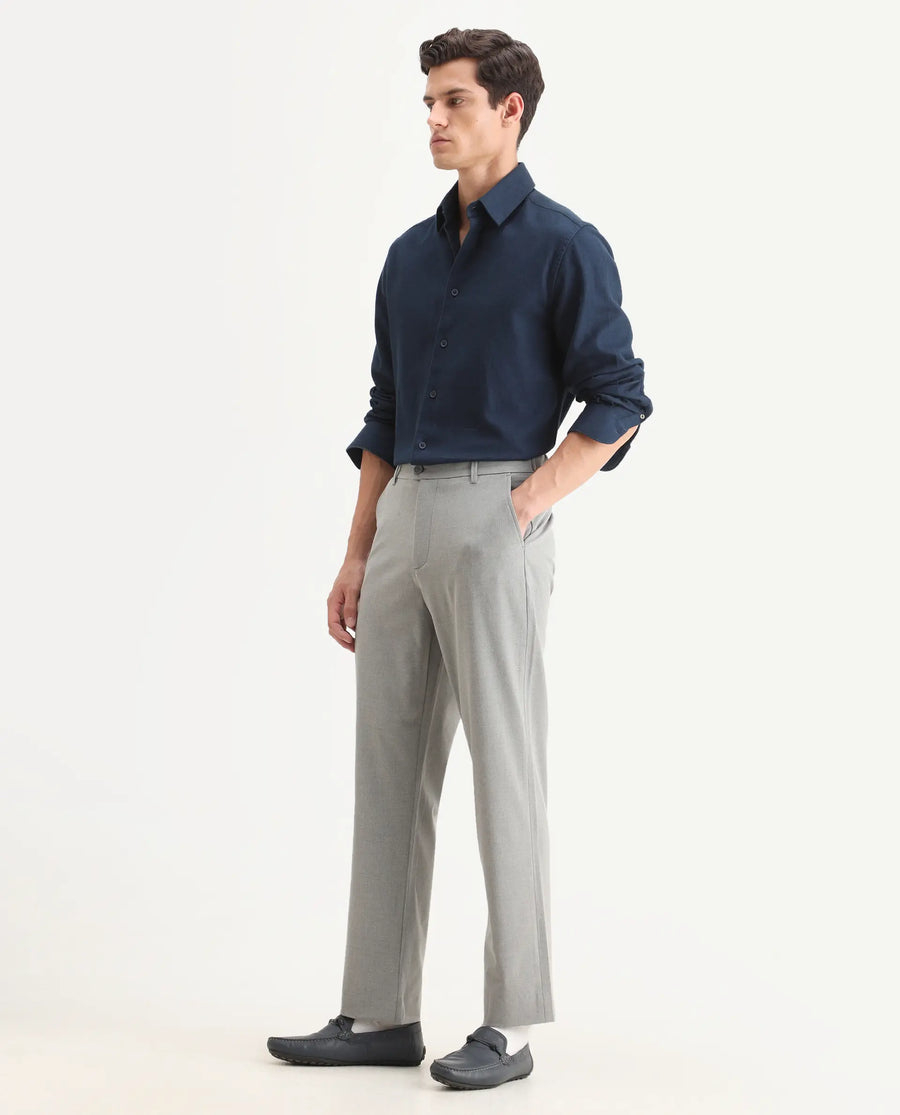 Rare Rabbit Men Kenal Dark Grey Polyester Blend Fabric Button Closure Plain Trouser