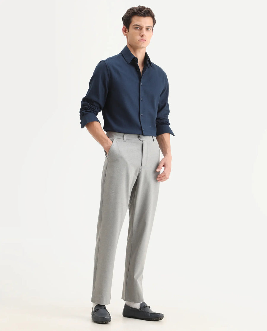 Rare Rabbit Men Kenal Dark Grey Polyester Blend Fabric Button Closure Plain Trouser