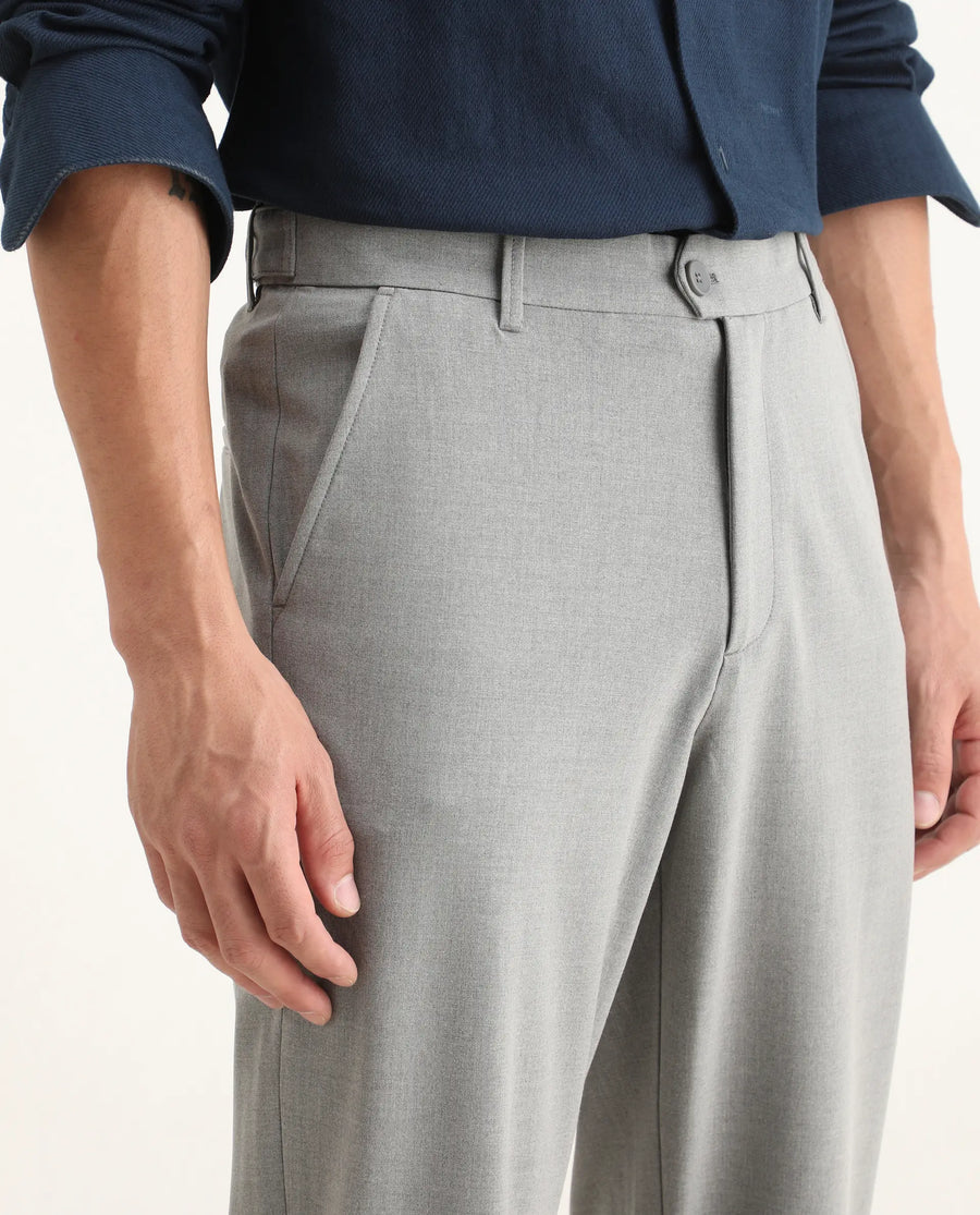 Rare Rabbit Men Kenal Dark Grey Polyester Blend Fabric Button Closure Plain Trouser