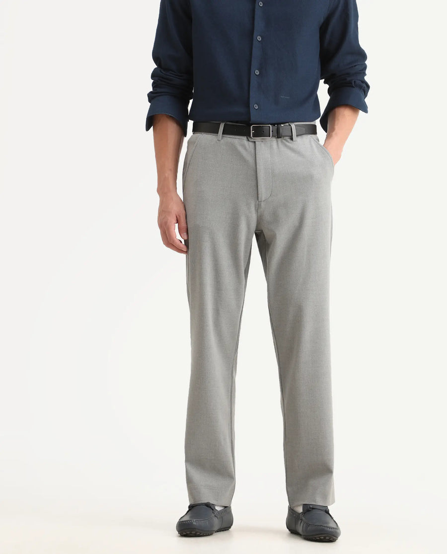 Rare Rabbit Men Kenal Dark Grey Polyester Blend Fabric Button Closure Plain Trouser