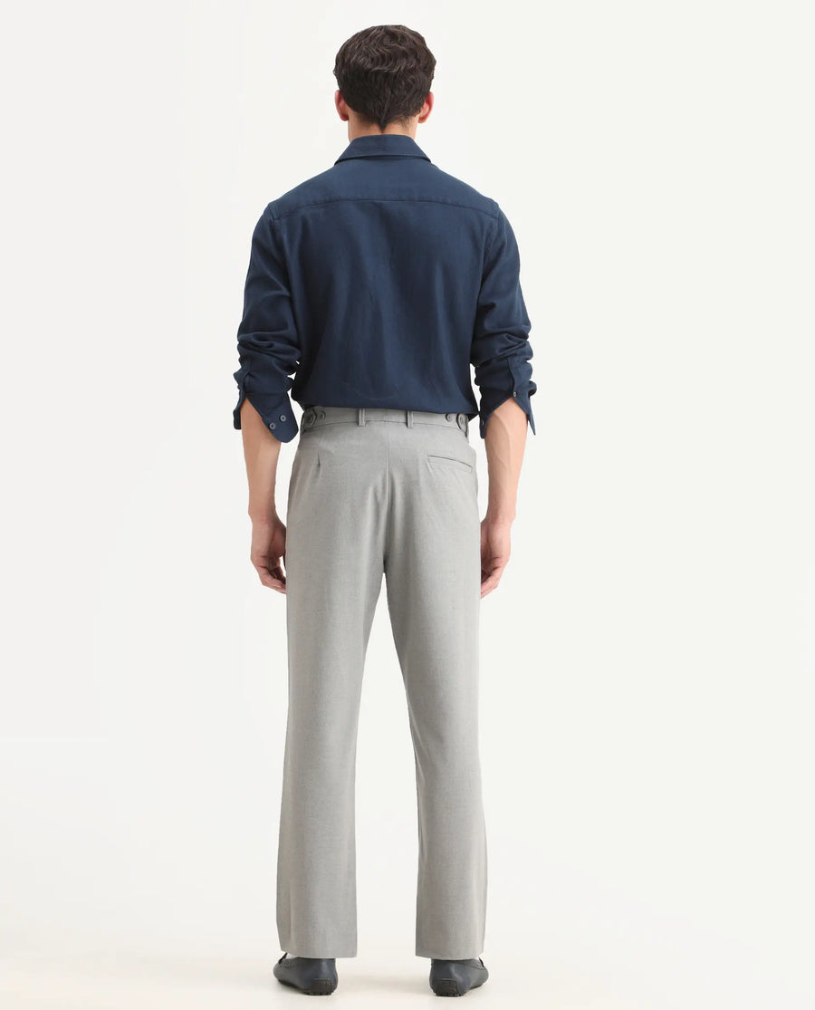 Rare Rabbit Men Kenal Dark Grey Polyester Blend Fabric Button Closure Plain Trouser