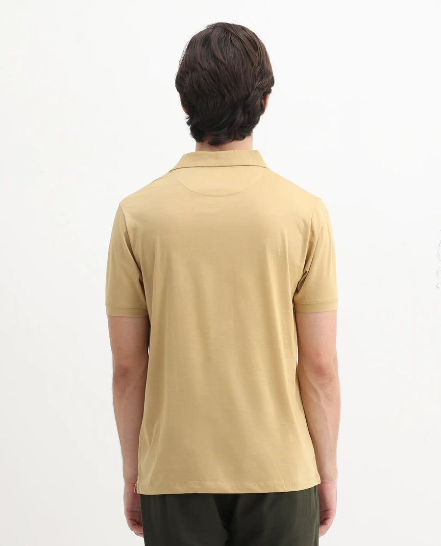 Rare Rabbit Men's Keneth Pastel Brown Cotton Plain Regular Fit Half Sleeve Polo