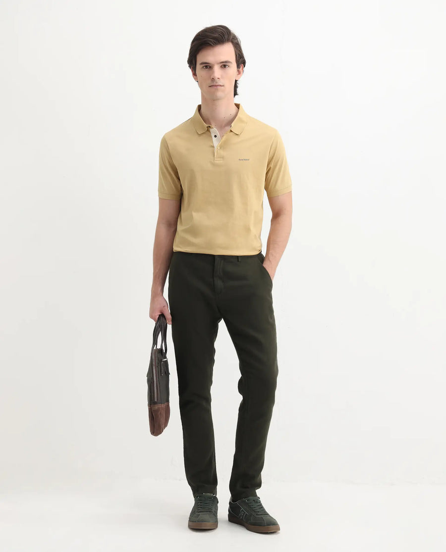 Rare Rabbit Men's Keneth Pastel Brown Cotton Plain Regular Fit Half Sleeve Polo