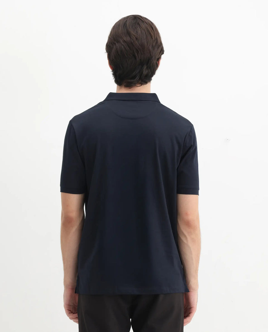 Rare Rabbit Men's Keneth Navy Cotton Plain Regular Fit Half Sleeve Polo