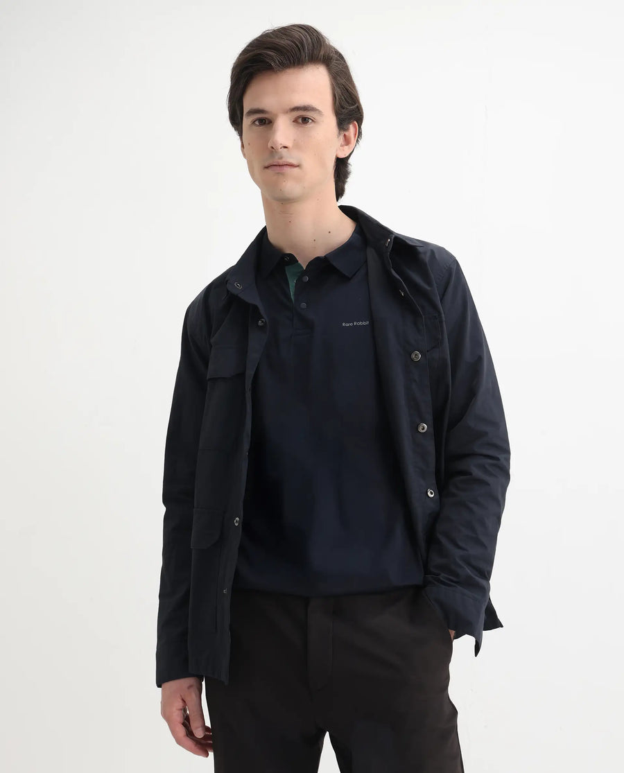 Rare Rabbit Men's Keneth Navy Cotton Plain Regular Fit Half Sleeve Polo