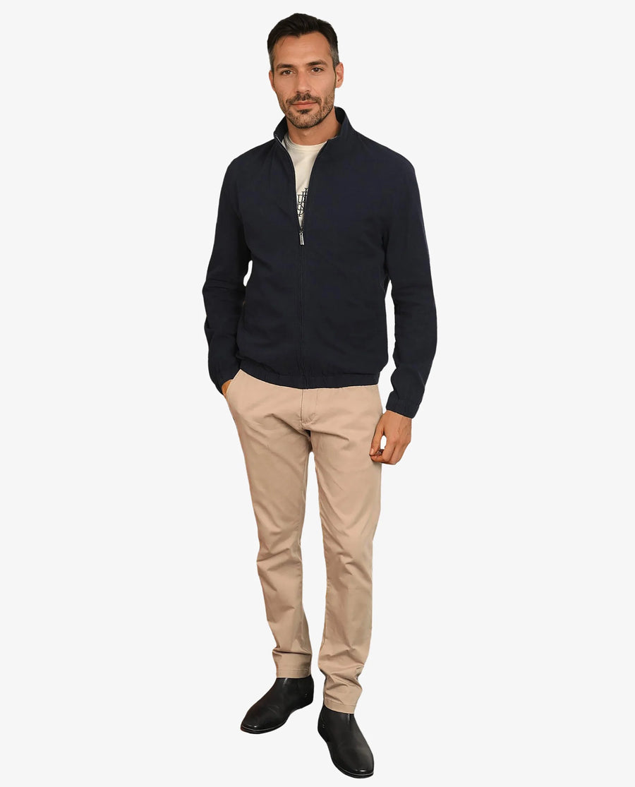 Rare Rabbit Men's Kenny Navy Polyester Plain Regular Fit Full Sleeve High Neck Jacket