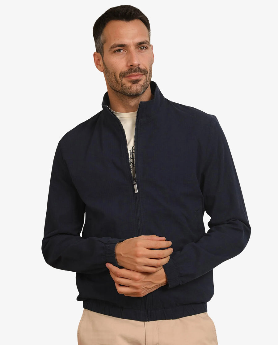 Rare Rabbit Men's Kenny Navy Polyester Plain Regular Fit Full Sleeve High Neck Jacket