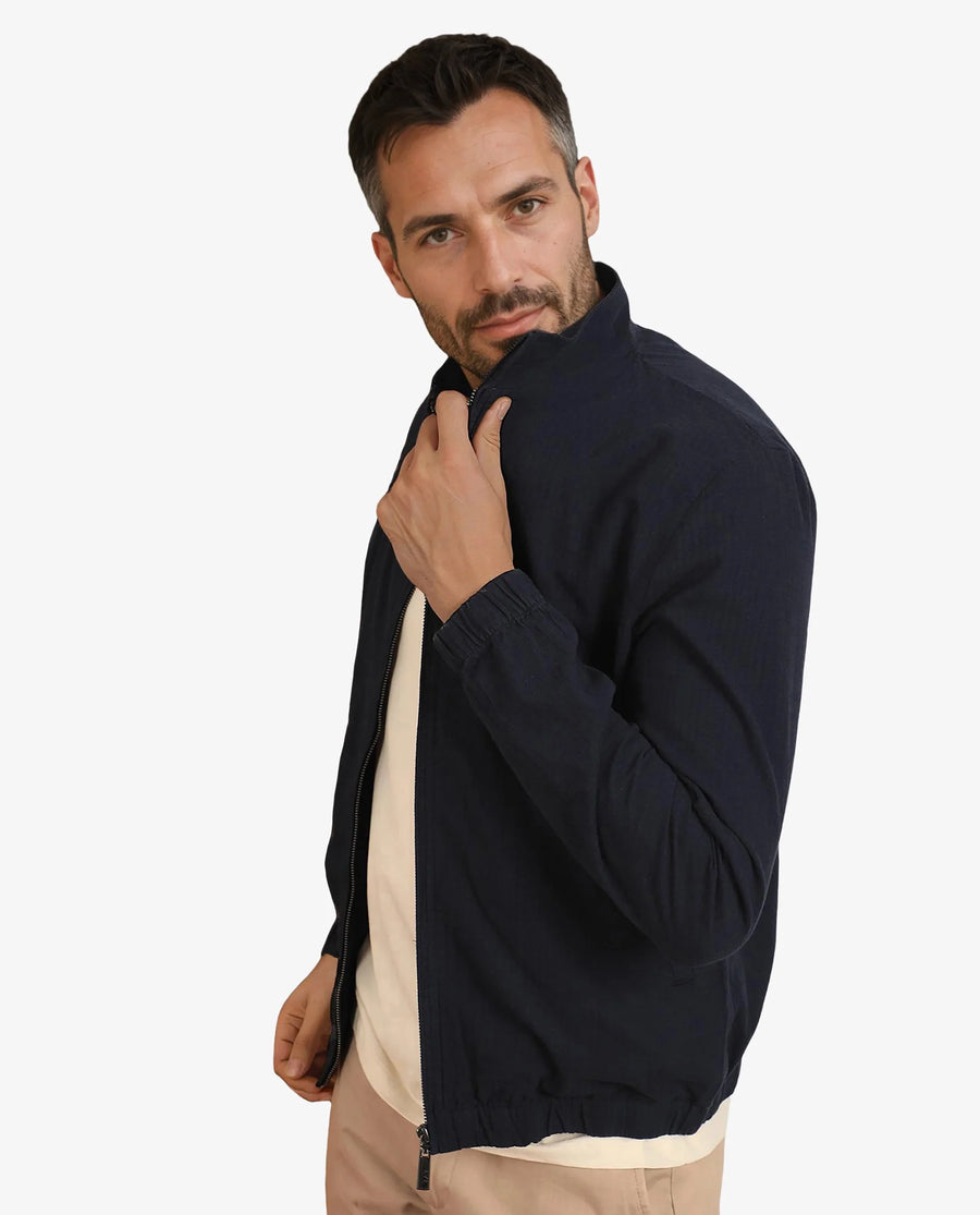 Rare Rabbit Men's Kenny Navy Polyester Plain Regular Fit Full Sleeve High Neck Jacket