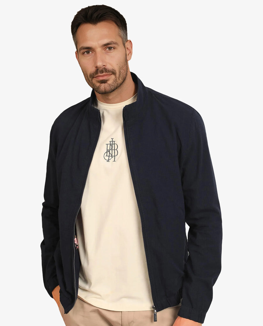 Rare Rabbit Men's Kenny Navy Polyester Plain Regular Fit Full Sleeve High Neck Jacket