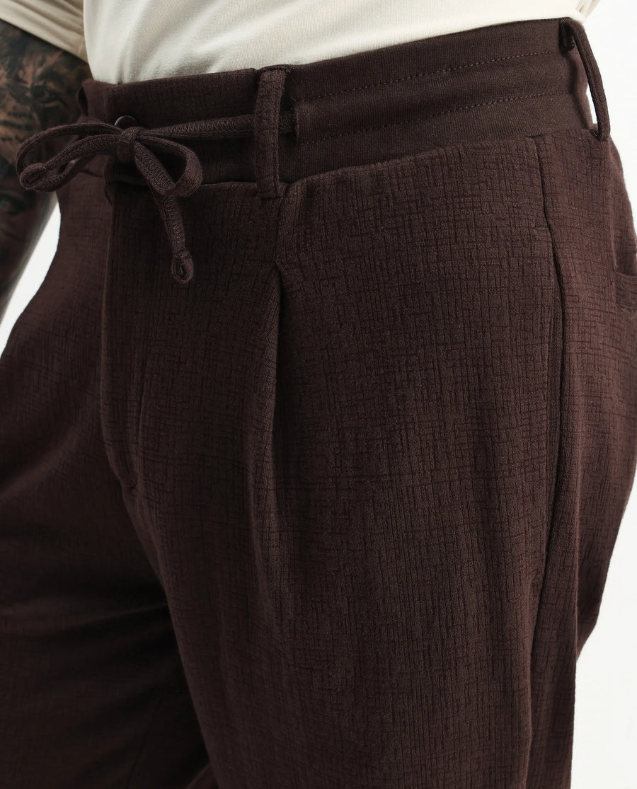 Rare Rabbit Men's Keloe Dark Brown Cotton Blend Plain Relaxed Fit Trouser