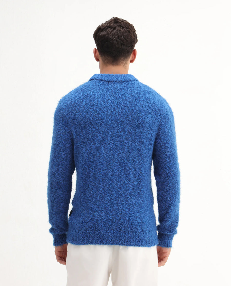 Rare Rabbit Men's Kept Blue Polyester Plain Regular Fit Full Sleeve Crew Neck Sweater