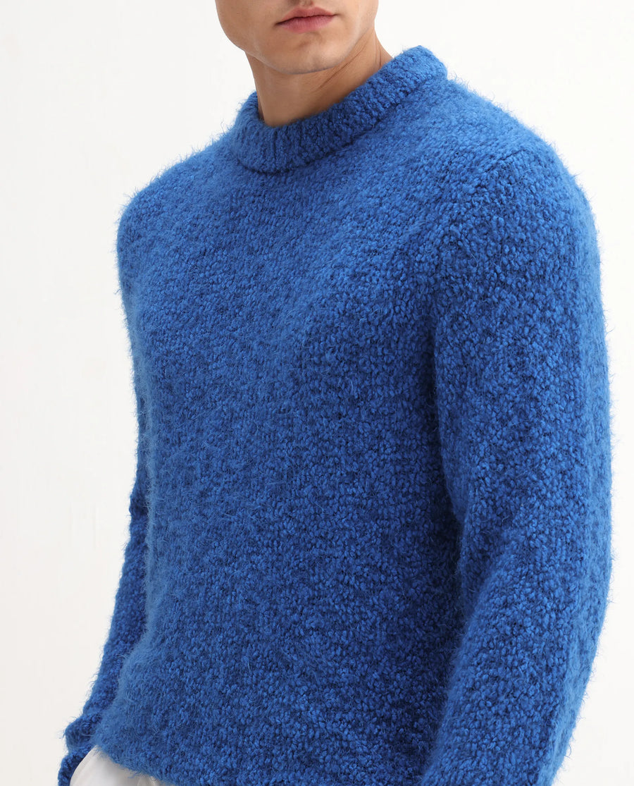 Rare Rabbit Men's Kept Blue Polyester Plain Regular Fit Full Sleeve Crew Neck Sweater