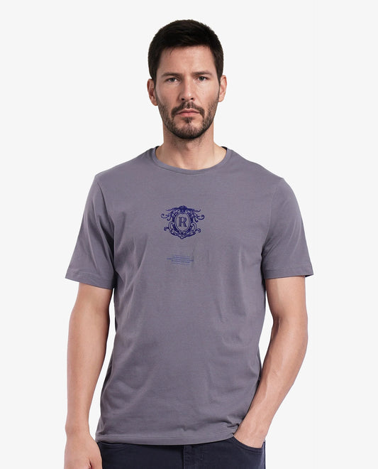 Rare Rabbit Men's Ker Light Grey Cotton Graphic Print Regular Fit Half Sleeve Crew Neck T-Shirt