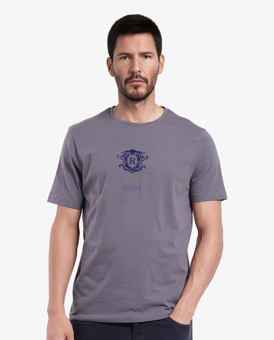 Rare Rabbit Men's Ker Light Grey Cotton Graphic Print Regular Fit Half Sleeve Crew Neck T-Shirt