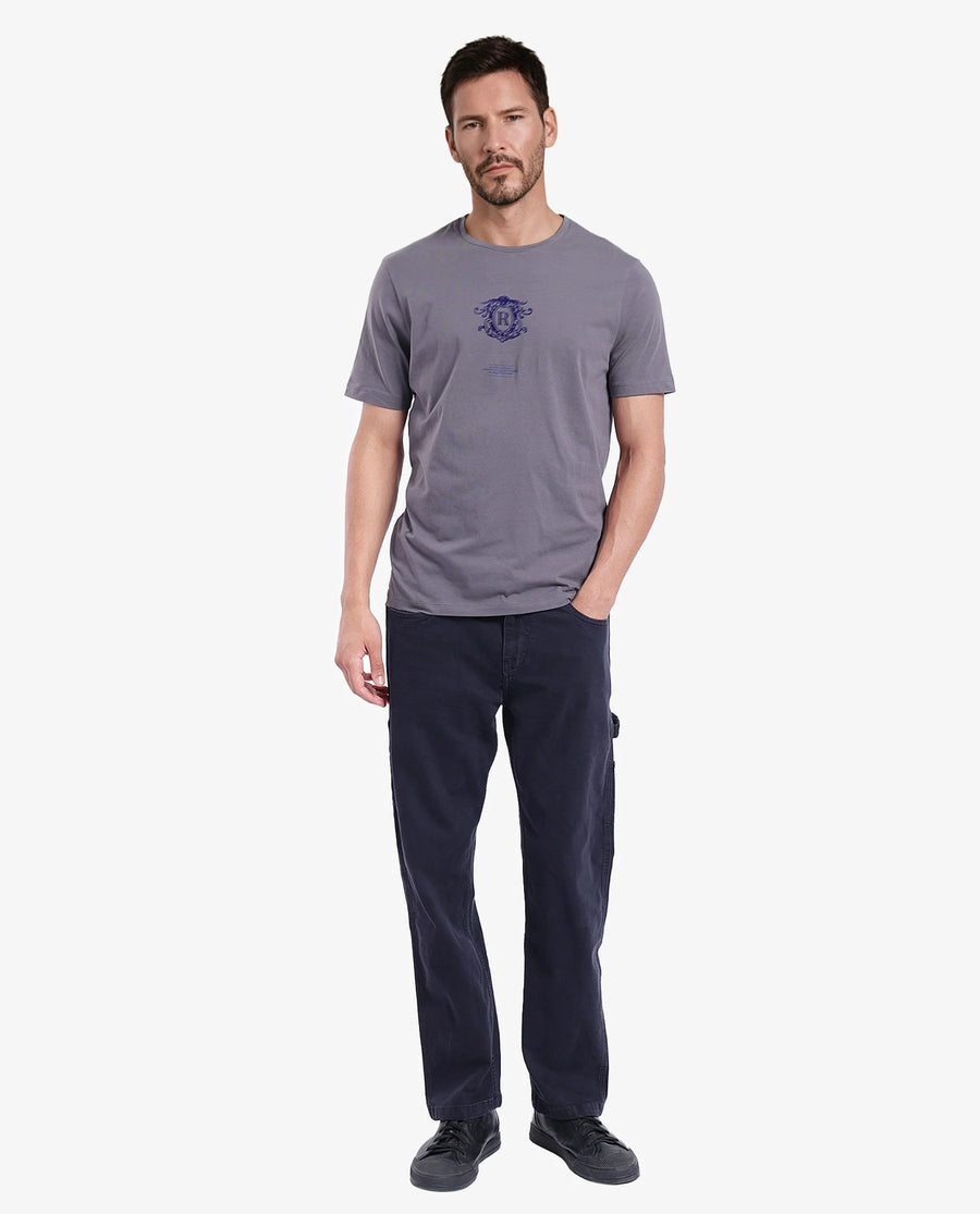 Rare Rabbit Men's Ker Light Grey Cotton Graphic Print Regular Fit Half Sleeve Crew Neck T-Shirt