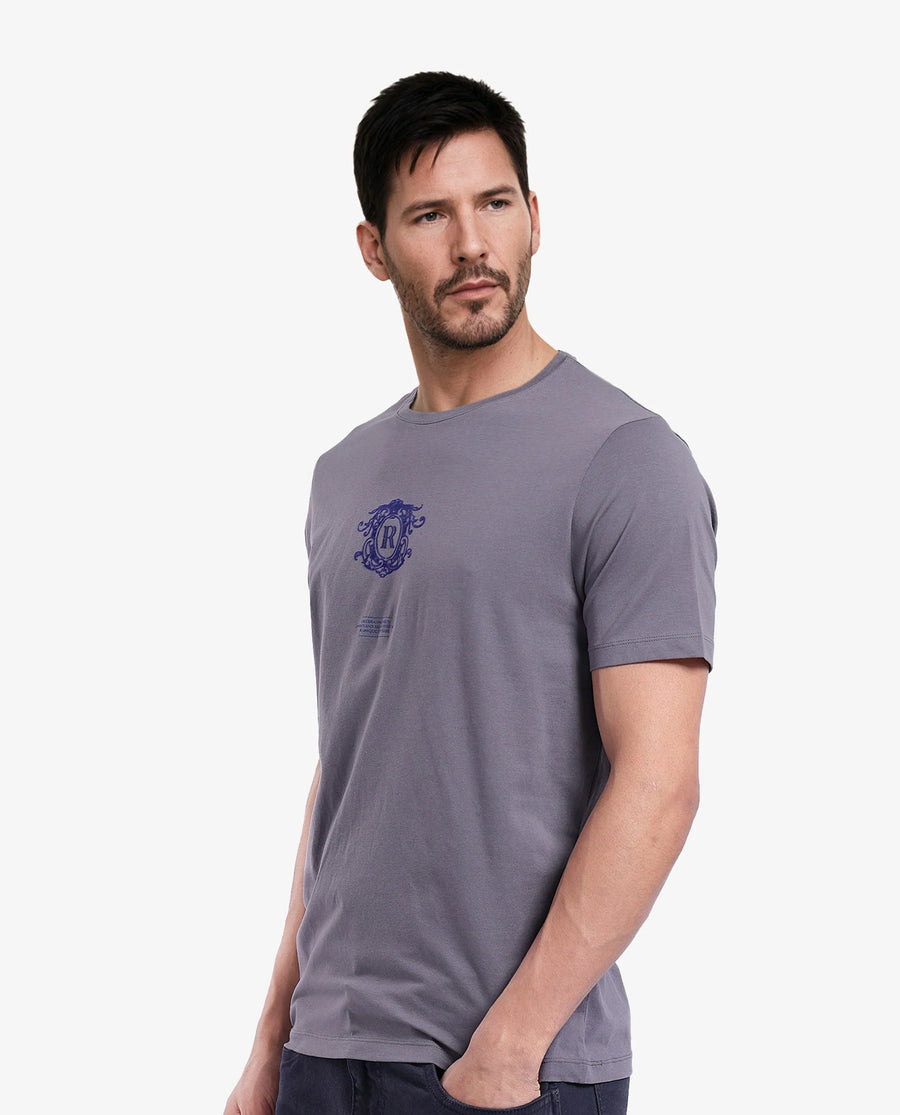 Rare Rabbit Men's Ker Light Grey Cotton Graphic Print Regular Fit Half Sleeve Crew Neck T-Shirt