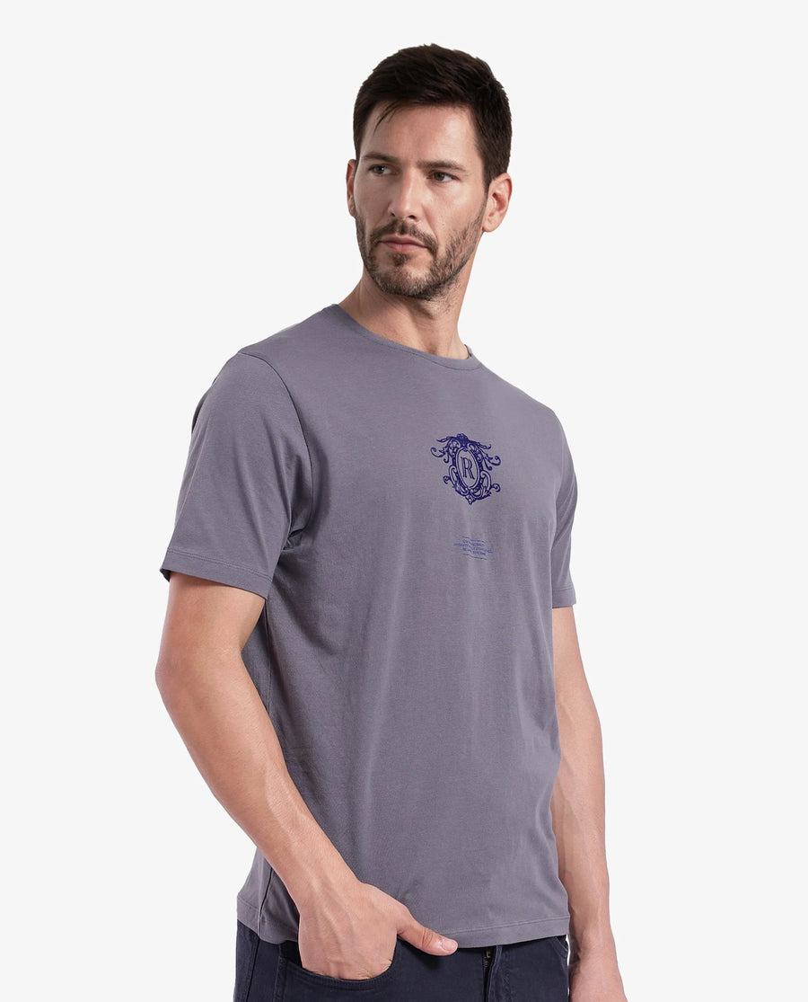 Rare Rabbit Men's Ker Light Grey Cotton Graphic Print Regular Fit Half Sleeve Crew Neck T-Shirt