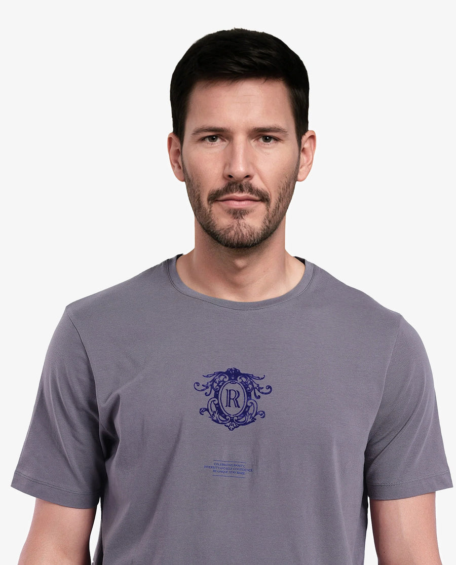 Rare Rabbit Men's Ker Light Grey Cotton Graphic Print Regular Fit Half Sleeve Crew Neck T-Shirt