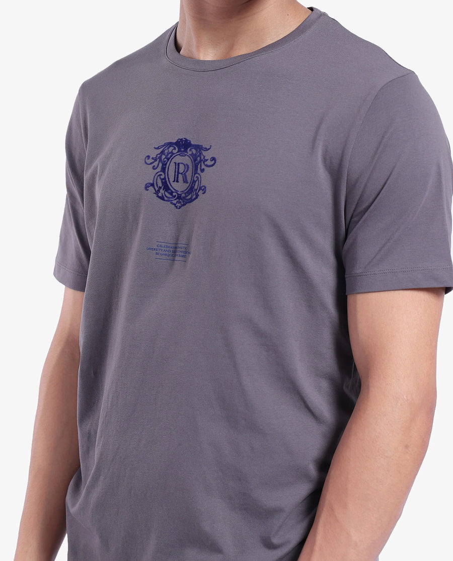 Rare Rabbit Men's Ker Light Grey Cotton Graphic Print Regular Fit Half Sleeve Crew Neck T-Shirt