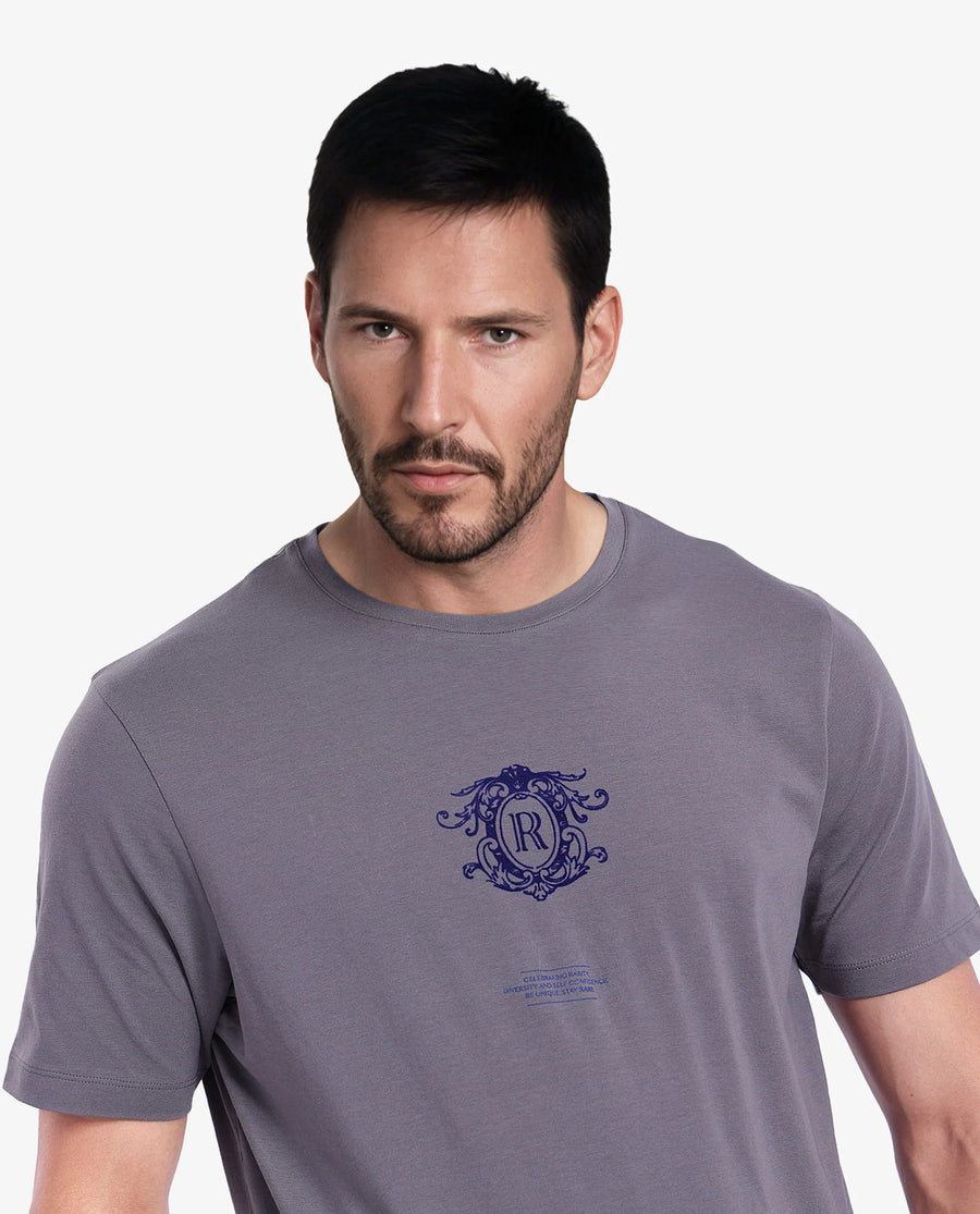 Rare Rabbit Men's Ker Light Grey Cotton Graphic Print Regular Fit Half Sleeve Crew Neck T-Shirt