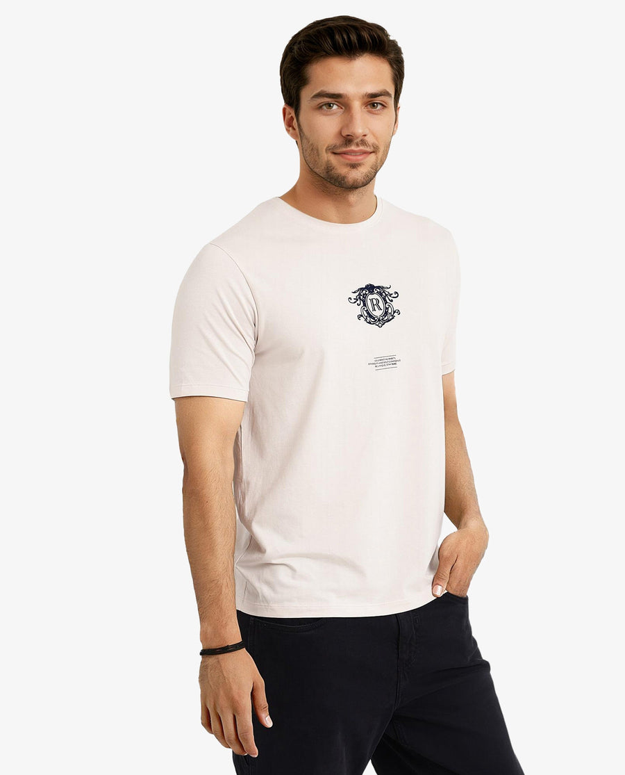 Rare Rabbit Men's Ker Light Pink Cotton Blend Graphic Print Regular Fit Half Sleeve Crew Neck T-Shirt
