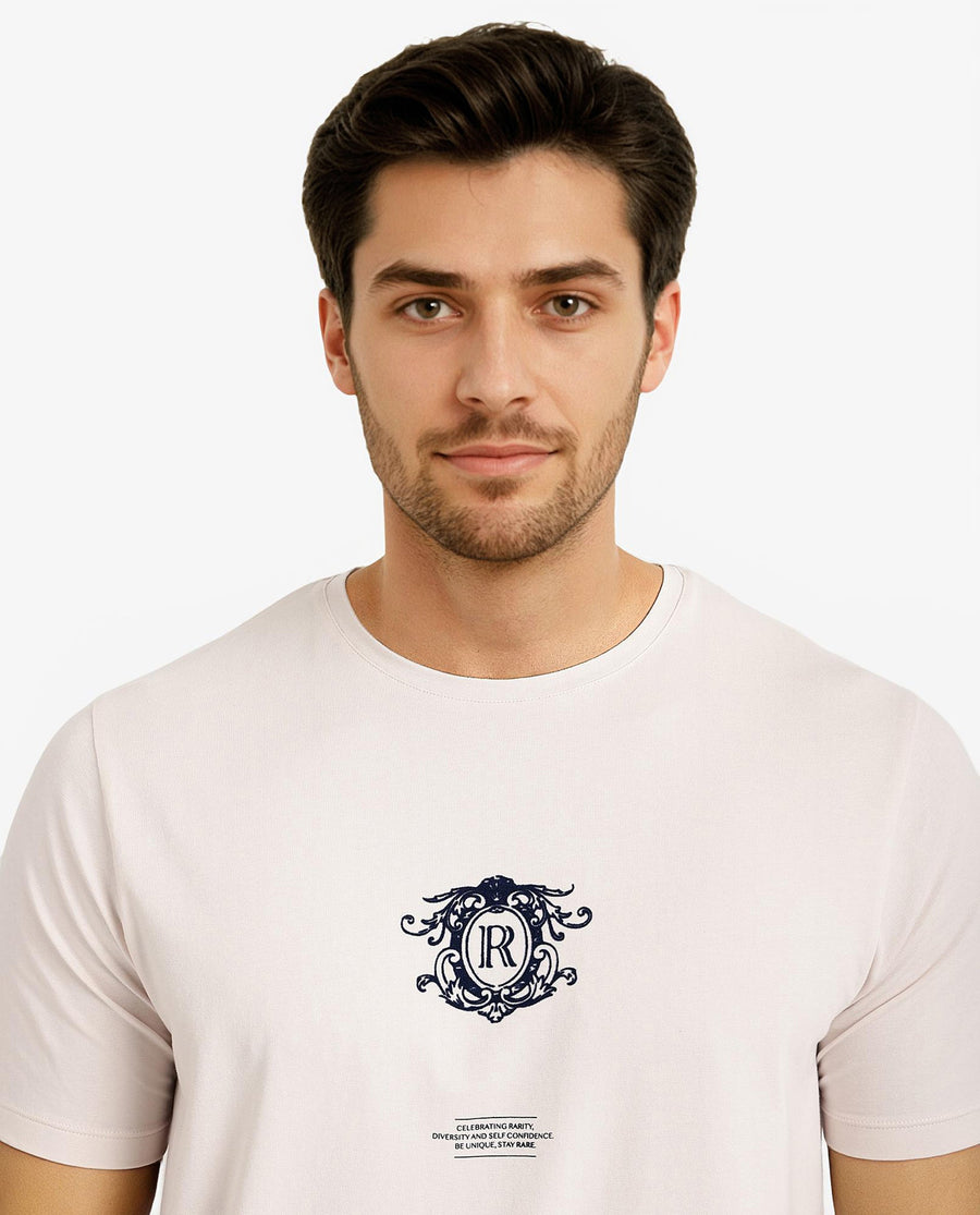 Rare Rabbit Men's Ker Light Pink Cotton Blend Graphic Print Regular Fit Half Sleeve Crew Neck T-Shirt