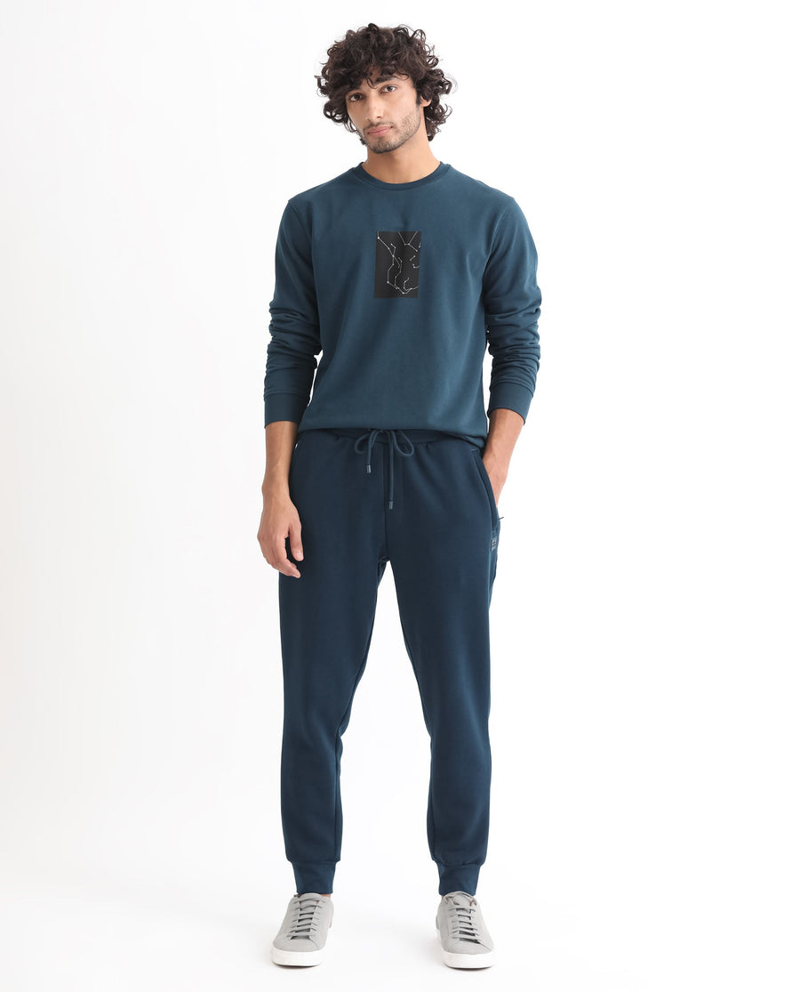 Rare Rabbit Men's Kerry Teal Cotton Plain Regular Fit Joggers