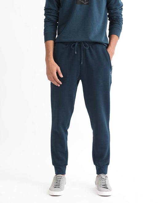 Rare Rabbit Men's Kerry Teal Cotton Plain Regular Fit Joggers