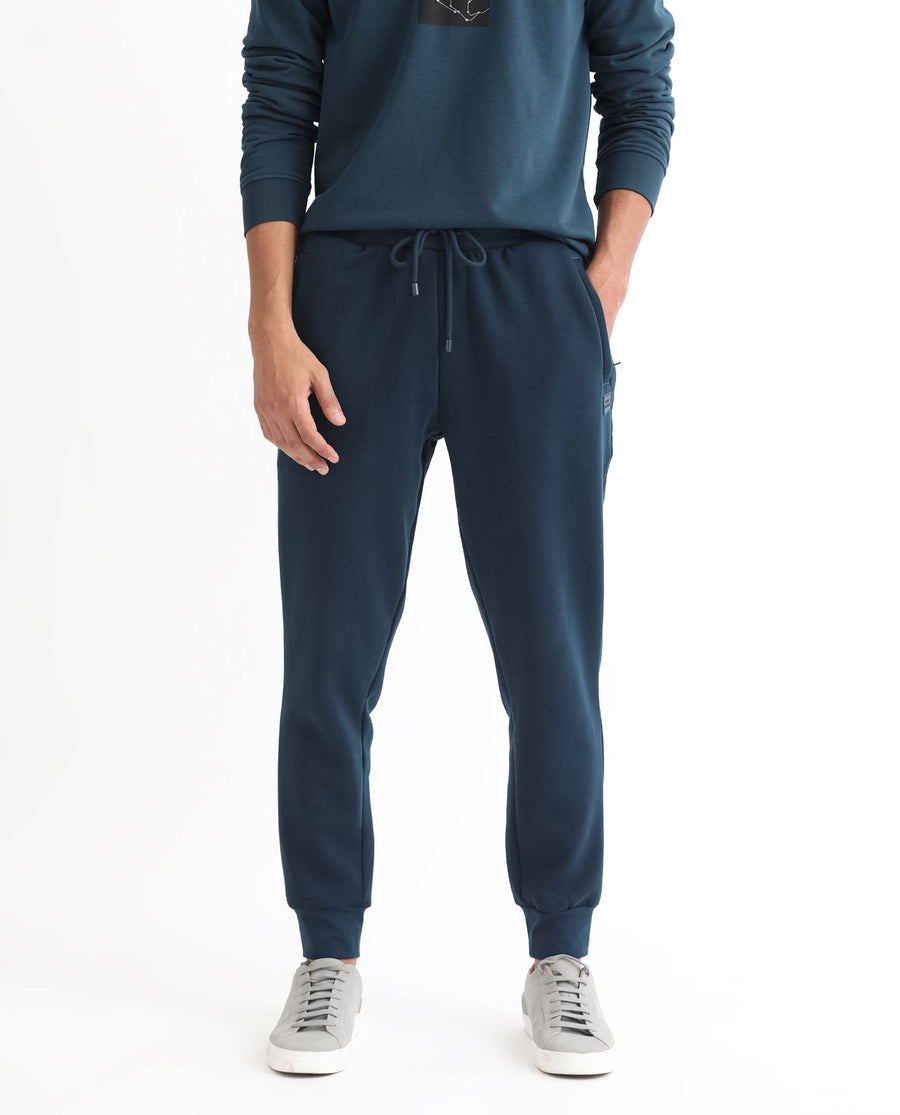 Rare Rabbit Men's Kerry Teal Cotton Plain Regular Fit Joggers