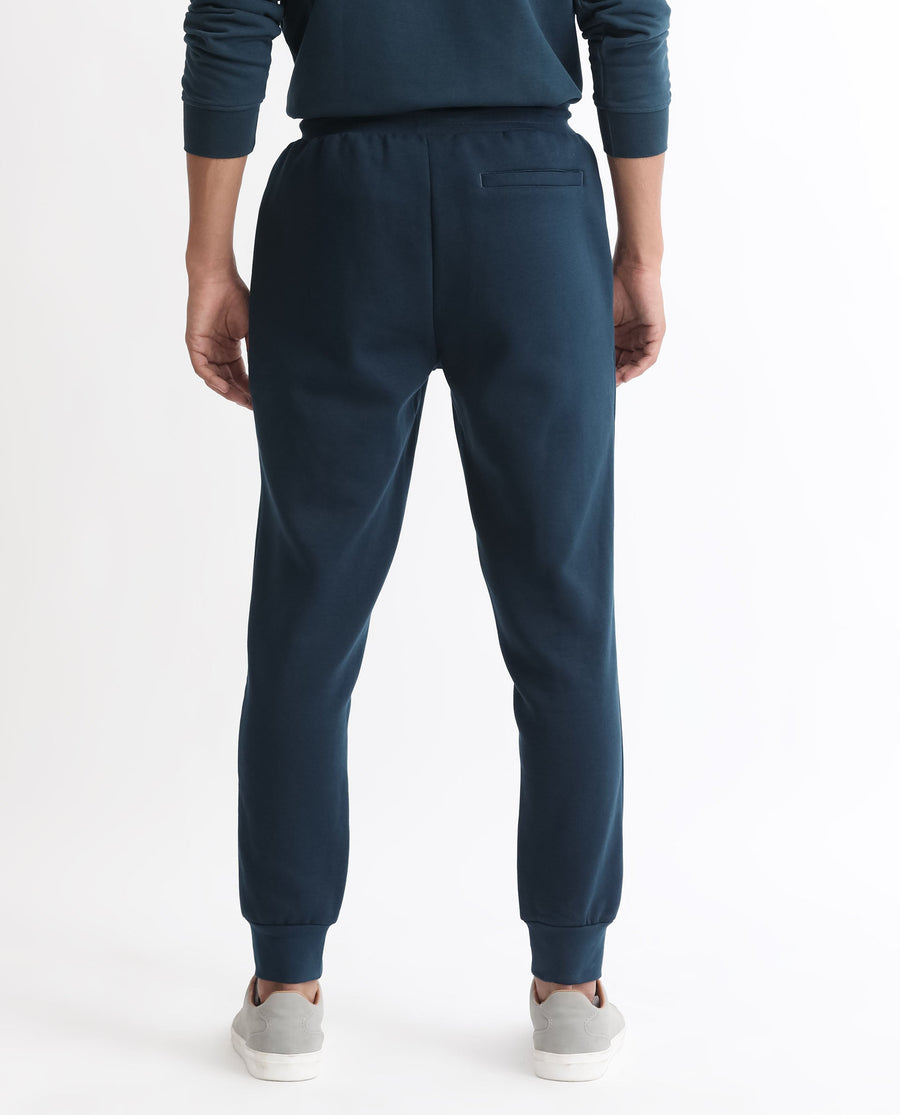Rare Rabbit Men's Kerry Teal Cotton Plain Regular Fit Joggers