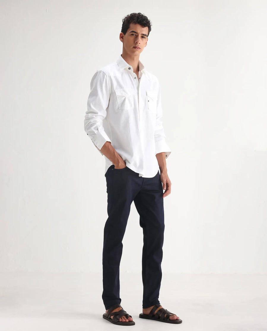 Rare Rabbit Men's Kiel Navy Cotton Plain Morris Regular Fit Jeans