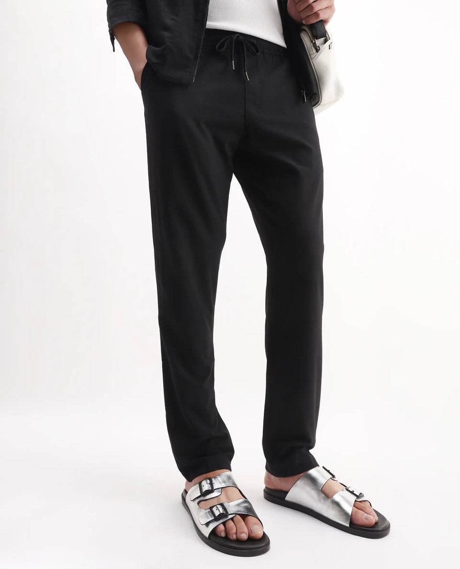 Rare Rabbit Men's Kikos-B Black Polyester Plain Regular Fit Trouser