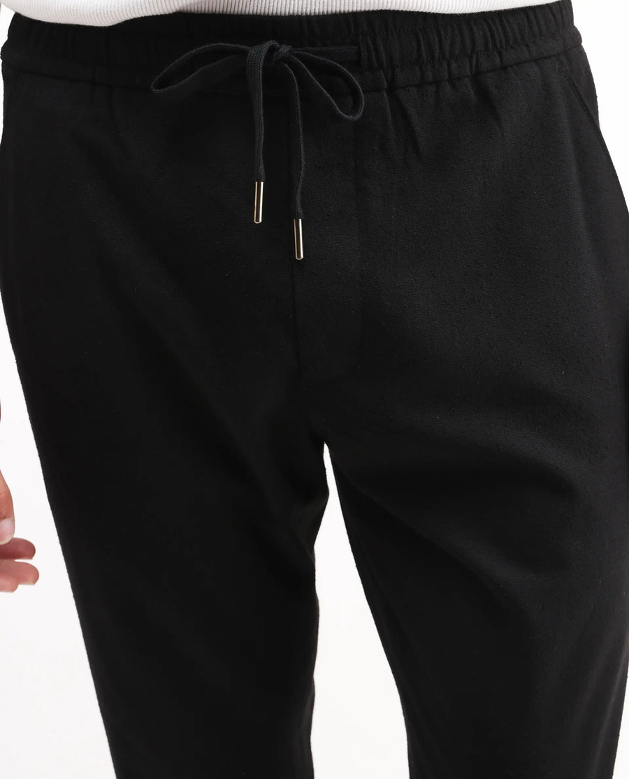 Rare Rabbit Men's Kikos-B Black Polyester Plain Regular Fit Trouser