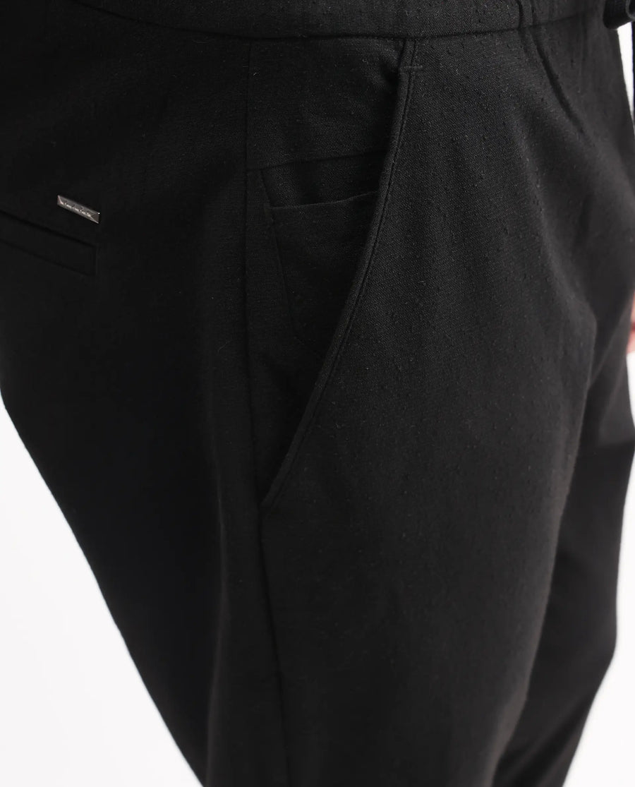 Rare Rabbit Men's Kikos-B Black Polyester Plain Regular Fit Trouser