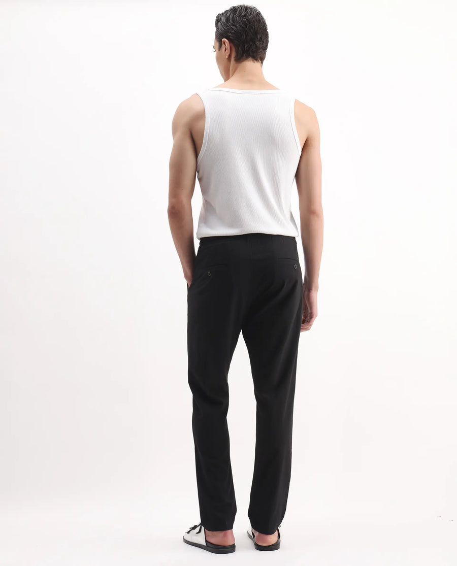 Rare Rabbit Men's Kikos-B Black Polyester Plain Regular Fit Trouser
