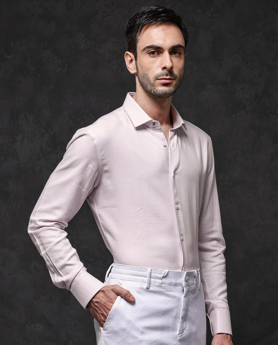 Rare Rabbit Men's Kinate Pastel Pink Cotton Checked Print Regular Fit Full Sleeve Collared Shirt