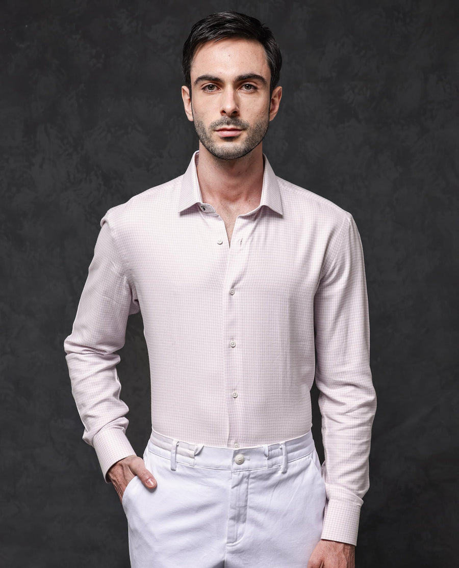 Rare Rabbit Men's Kinate Pastel Pink Cotton Checked Print Regular Fit Full Sleeve Collared Shirt