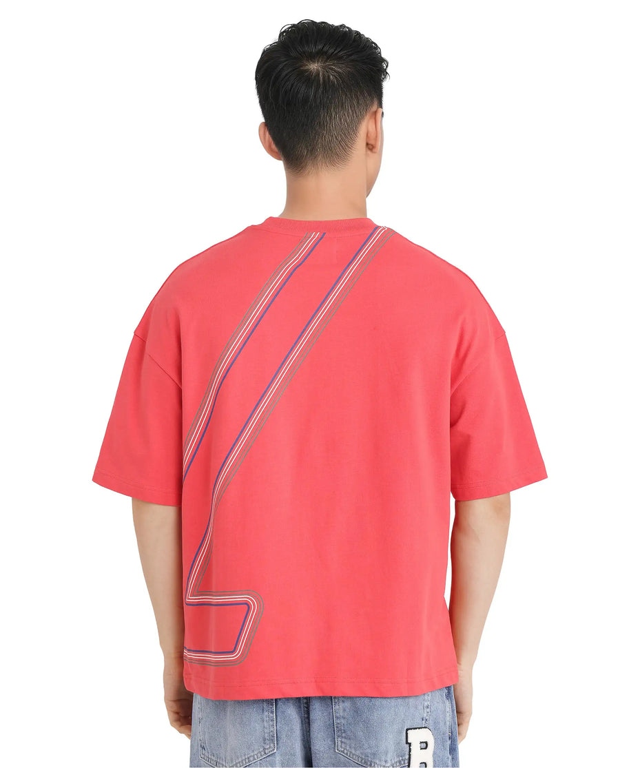 Rare Rabbit Men's Klas Red Cotton Hd Print Oversized Fit Half Sleeve Crew Neck T-Shirt