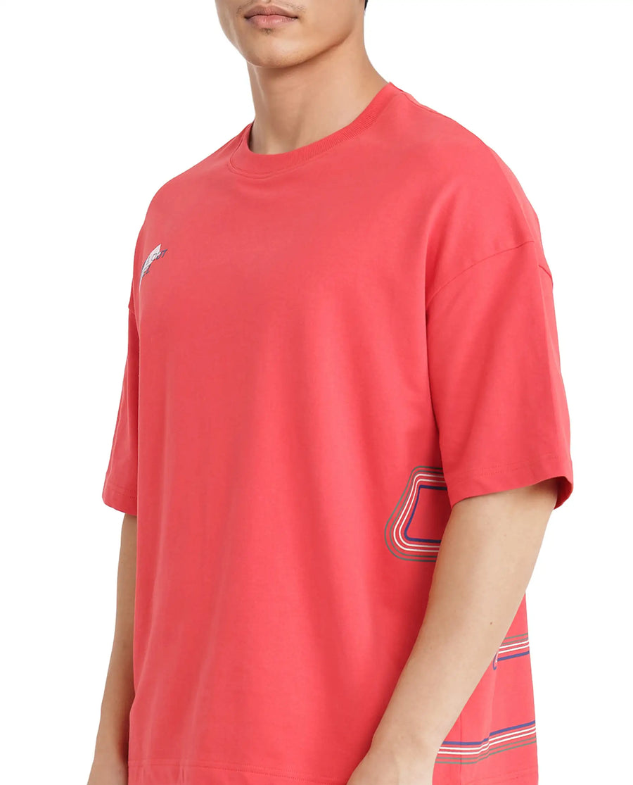 Rare Rabbit Men's Klas Red Cotton Hd Print Oversized Fit Half Sleeve Crew Neck T-Shirt