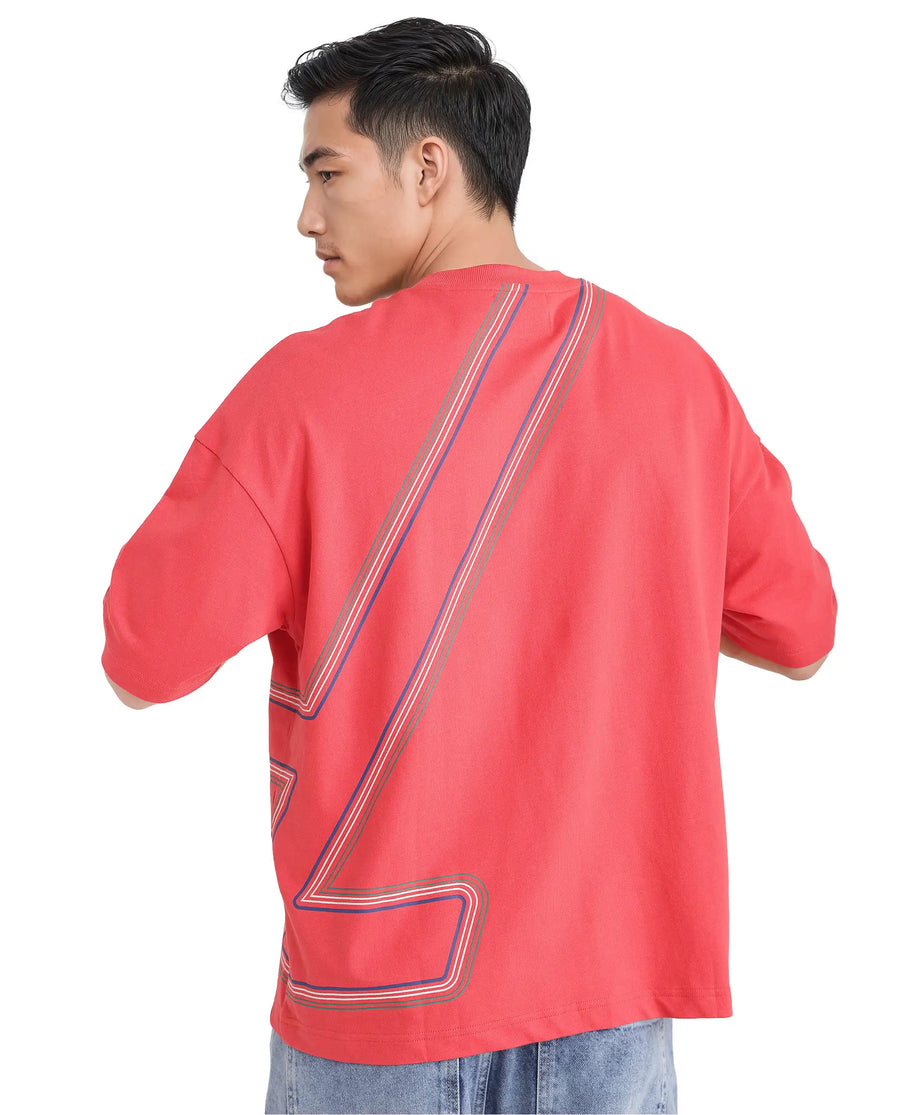 Rare Rabbit Men's Klas Red Cotton Hd Print Oversized Fit Half Sleeve Crew Neck T-Shirt