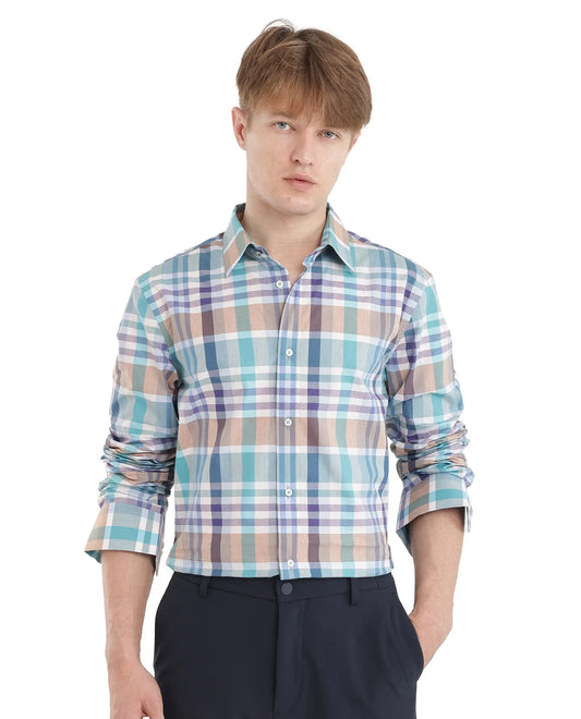 Rare Rabbit Men's Klaz Multi Cotton Checked Print Regular Fit Full Sleeve Collared Shirt