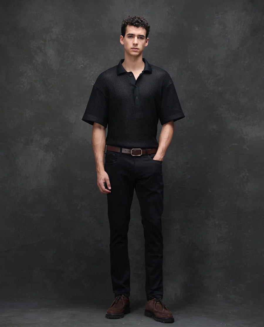 Rare Rabbit Men's Guild Casual Kleber Black Cotton Blend Plain Hawk Slim Fit Jeans