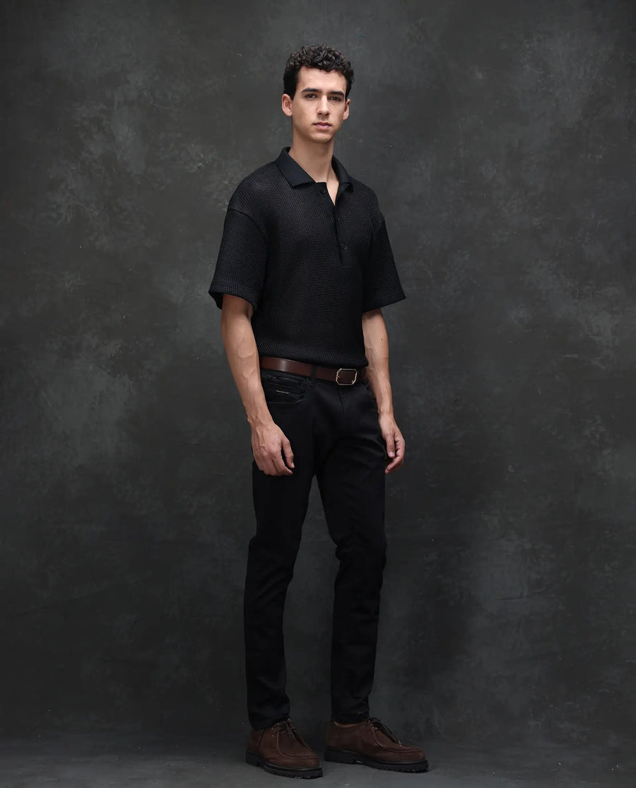 Rare Rabbit Men's Guild Casual Kleber Black Cotton Blend Plain Hawk Slim Fit Jeans