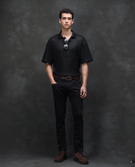 Rare Rabbit Men's Guild Casual Kleber Black Cotton Blend Plain Hawk Slim Fit Jeans