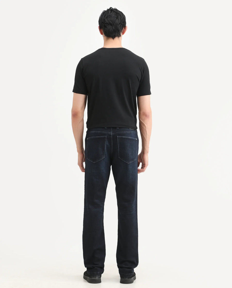 Rare Rabbit Men's Kliq Dark Navy Cotton Blend Fabric Morris Regular Fit Plain Jeans